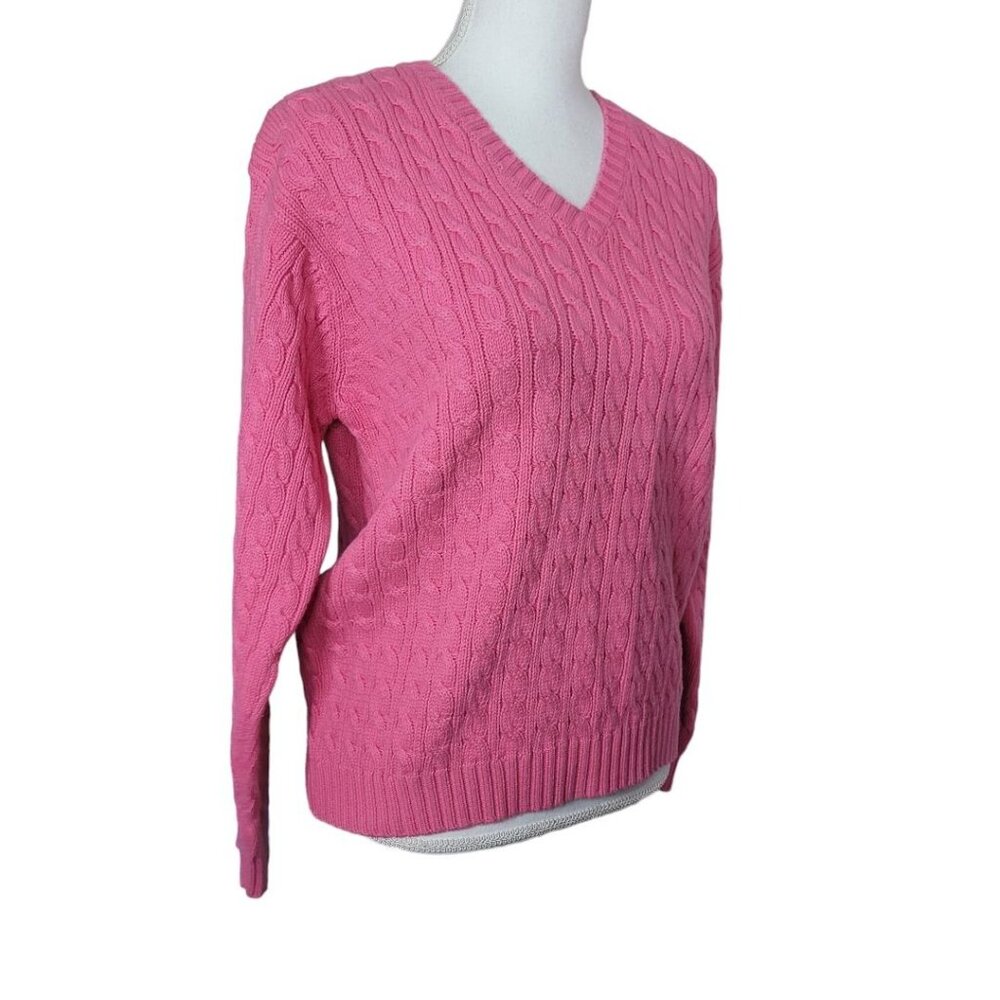 Lauren Ralph Pink Cable Knit Sweater Cotton Womens Medium Y2k‎ 90s Millennial